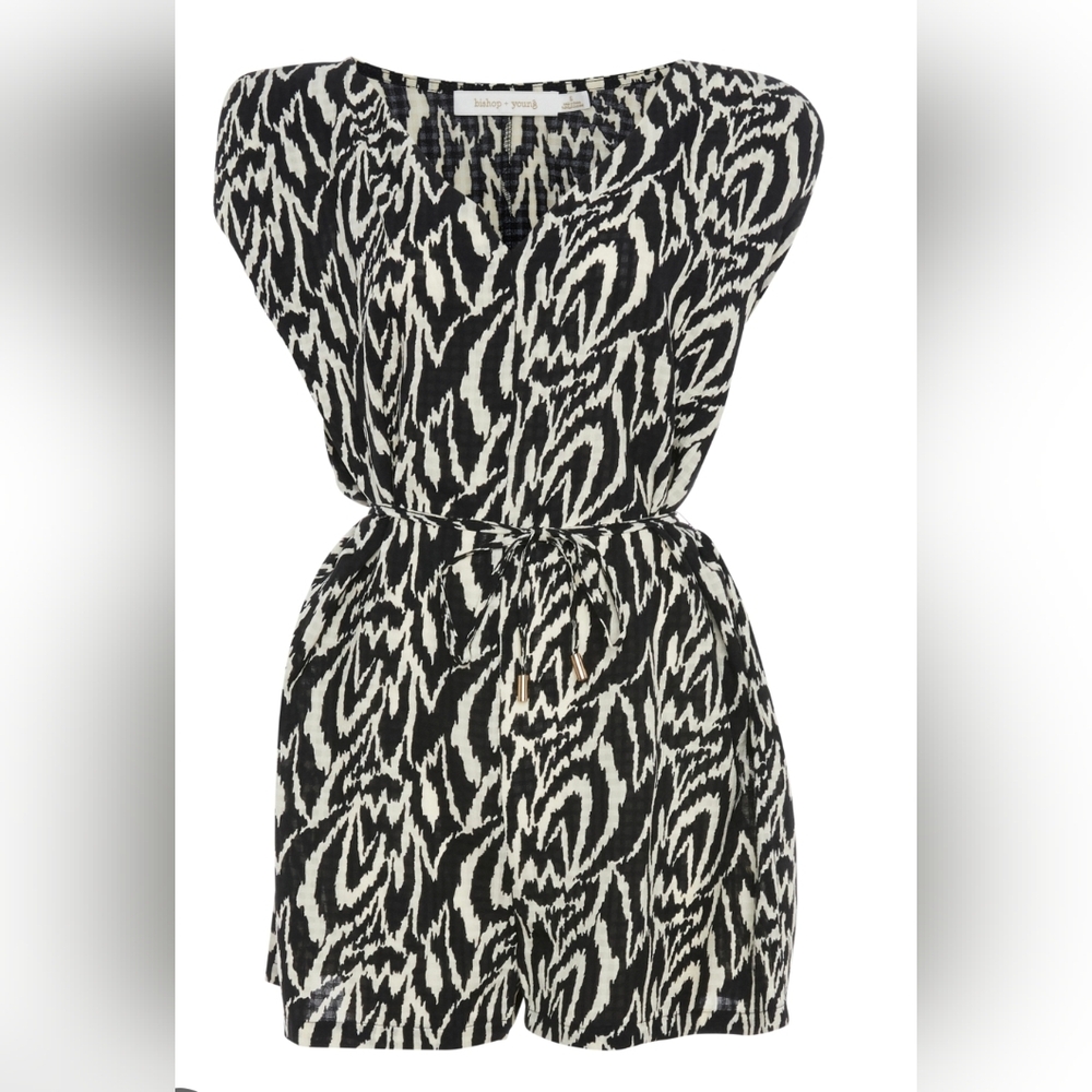 Bishop + Young Black White Romper Belted Dressy Boho Vacation Chic